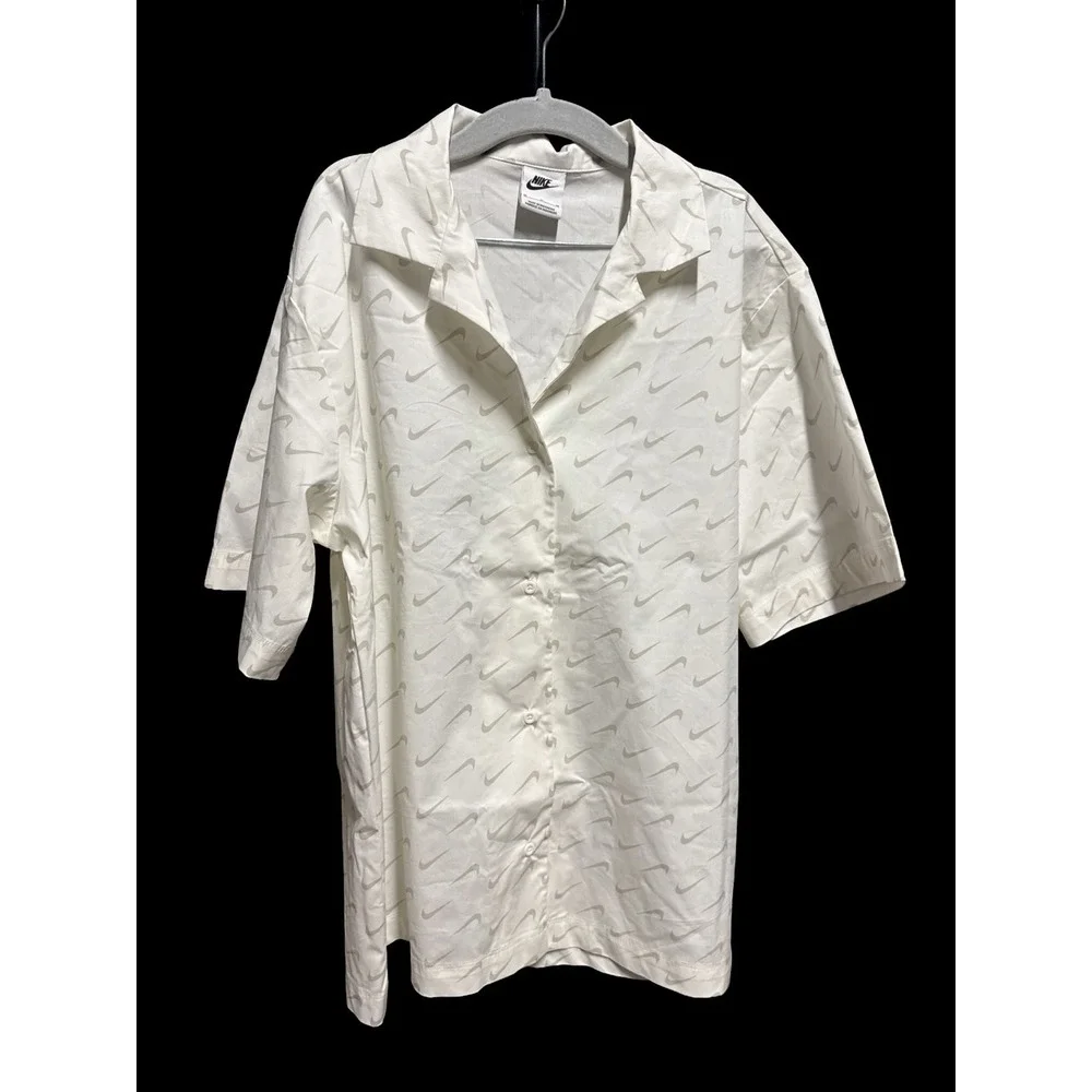 Nike Sportswear Everyday Modern Woven Top White Swoosh Print Womens‎ Size Medium